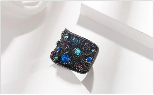 BAGUE NOIRE avec Swarovski NEUVE taille 56 EUR 15 00 PicClick FR