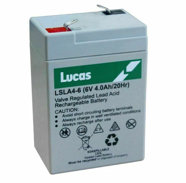 LUCAS 6V 4AH (4.5AH) NonSpillable VRLA Sealed Lead Acid Rechargeable