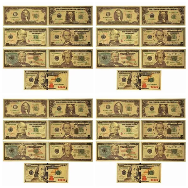 8PCS Gold Dollar Bill Full Set Gold Banknote Colorful USD 1/2/5/10/20/50/100