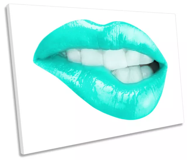 Lips Bite Lipstick Turquoise Picture SINGLE CANVAS WALL ART Print