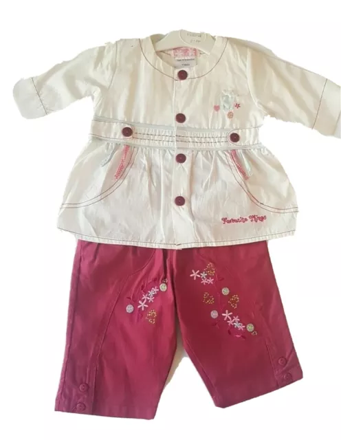 New Baby Girls Outfit 6-12 Months Dizzy Daisy Tunic Trousers Set Pink Cotton