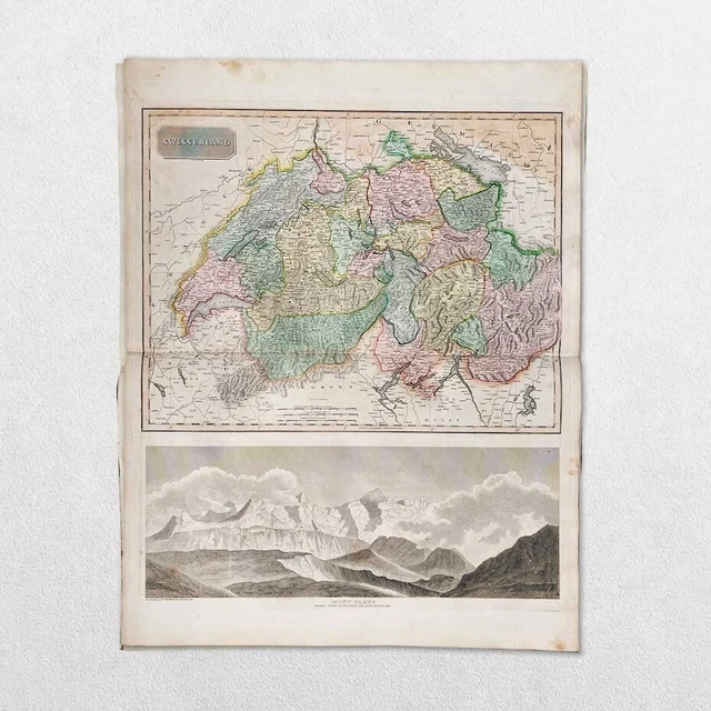 Antique 19Th Century World Atlas Map John Thomson 1814 Europe Switzerland