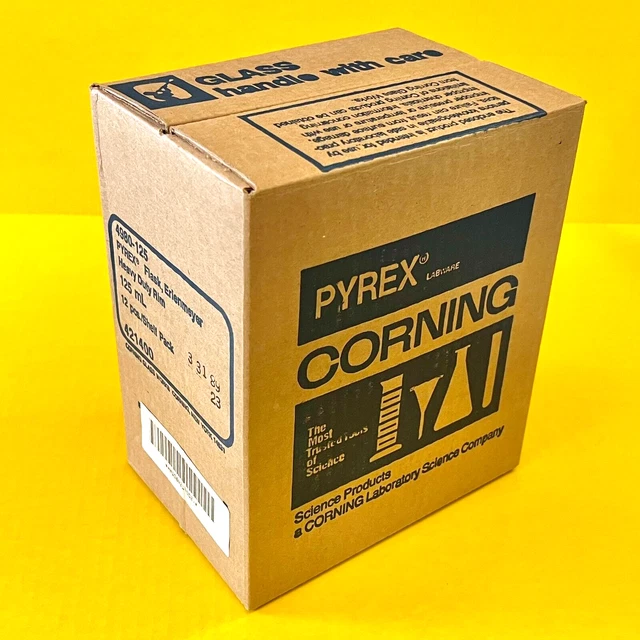 Set of a Dozen (12) New Pyrex Corning Glass 125 mL Heavy Duty Erlenmeyer Flasks