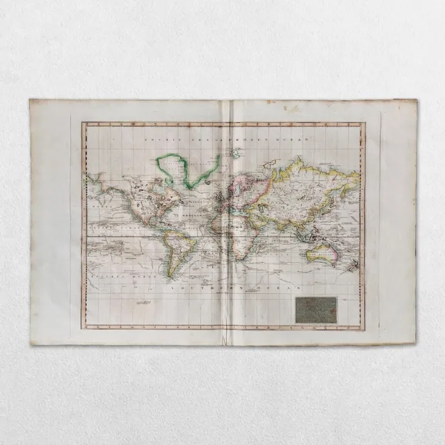 Antique 19Th Century World Atlas Map John Thomson 1814 Hydrographic Mercator