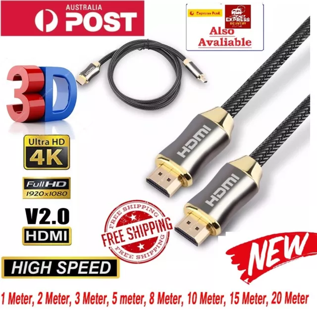 HDMI Cable Cord Premium V2.0 Gold Plated High Speed Audio 3D 4K Ultra HD 1m~20m