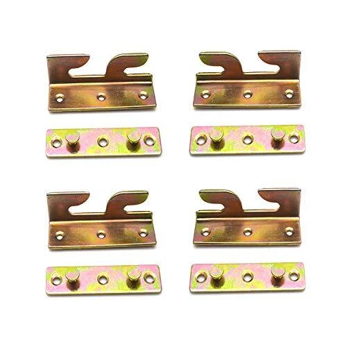 4Sets Bed Hinges Bed Rail Brackets 3.1" Double Hooks Heavy Duty Iron