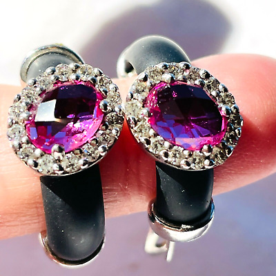 Belle Etoile Diana Earrings Black Italian Rubber Pink White Stones 925 Rhodium