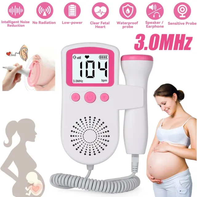 Ultrasonic Fetal Doppler Heart Beat Rate Baby Detector Probe Prenatal Monitor UK