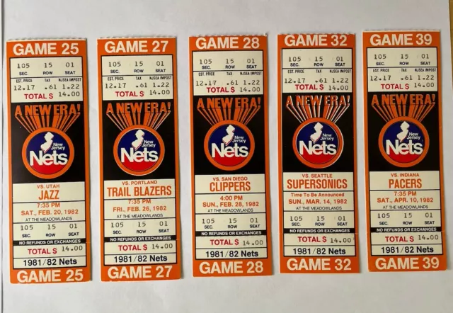 Lot 10 New Jersey Nets Tickets 1981-82 NBA Season Stubs Knicks Bulls Pacers Jazz 3