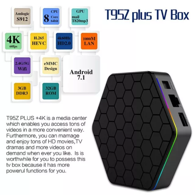 T95z Plus Android 7.1 Smart TV Set Box Media Player Wifi 3GB+32GB Octa Core