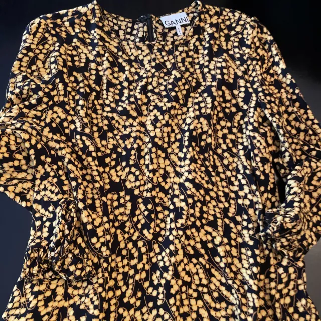 Ganni size 38 (m)  Print Ruffle on sleev Blouse Shirt Nwot