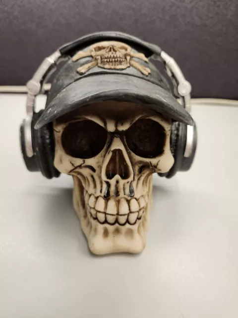 Human Skull With Headphones Baseball Cap Statue Figurine Gothic Music Room Decor
