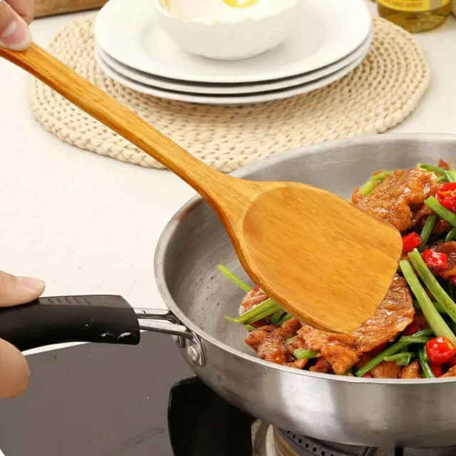 Wooden Wok Shovel Turner Cooking Spoon Non Stick Wood Long Rice Spatula Large