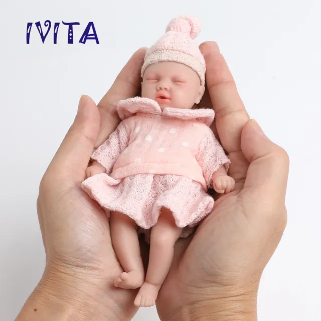Muñeca bebé niña bebé niña ojos cerrados de 5,5"" IVITA mini cuerpo completo silicona renacido juguetes
