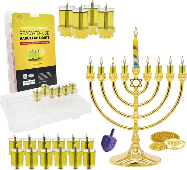 Hanukkah Pre-Filled Olive Oil Glass Cup Candles, 2.5 Hours, 100 Percent Olive Oi