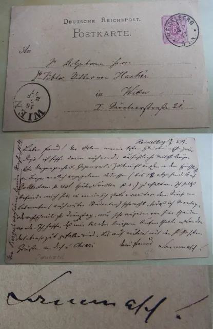 Pacifista Heinrich LAMMASCH (1853-1920): postal HEIDELBERG 1877 a Freund