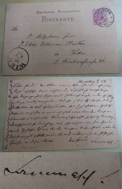 Pazifist Heinrich Lammasch (1853-1920): Tarjeta Postal Heidelberg 1877 An Freund