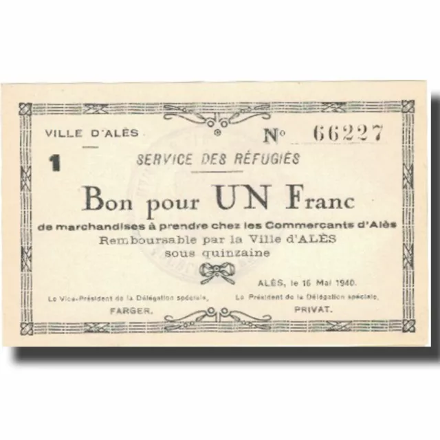 [#804700] France, Alès, 1 Franc, 1940, UNC