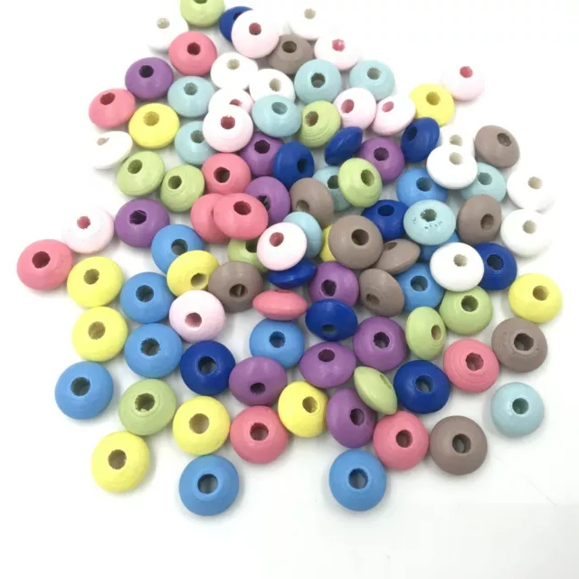 100X Holz Perlen flach Runde Spacer Perlen Schmuck machen Schnuller Clip 12X6mm