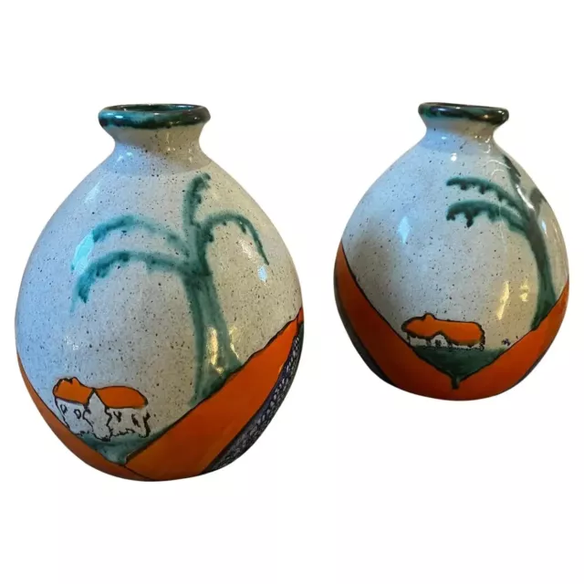 1970s Pair of Hand Painted Ceramic Belgian Vases by Ceramique De Bruxelles