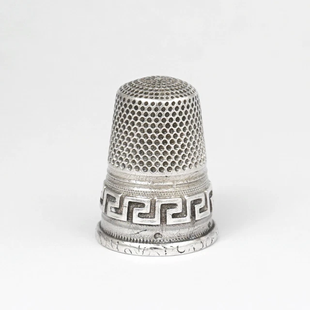 Antique French Silver Sewing Thimble, Greek Key Design