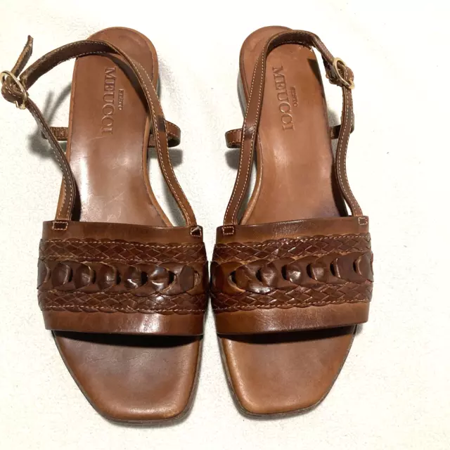 Sesto Meucci Sandals Womens Size 8N Braided Leather Flat Ankle Adjustable Strap