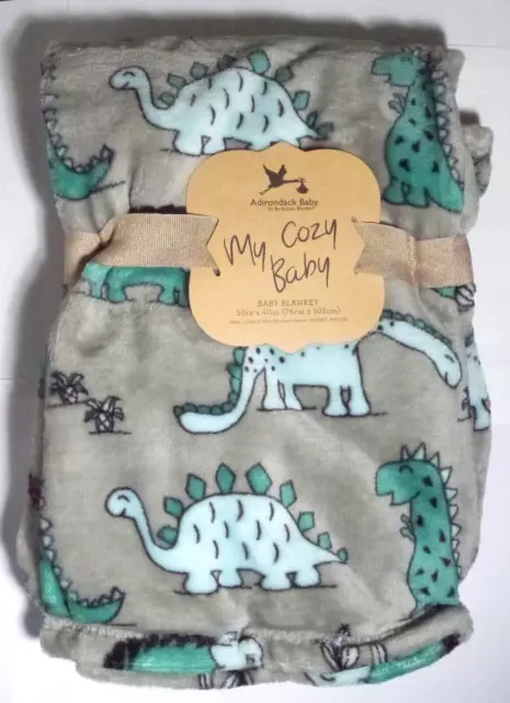 NEW Adirondack Baby Dinosaurs Dinos Baby Blanket 30"x40" Boys Grey Gray Teal