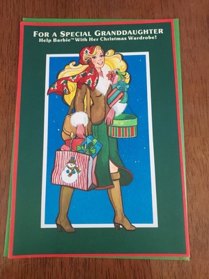 VTG BARBIE CHRISTMAS Granddaughter Paper Doll Greeting Card 1986 Mattel