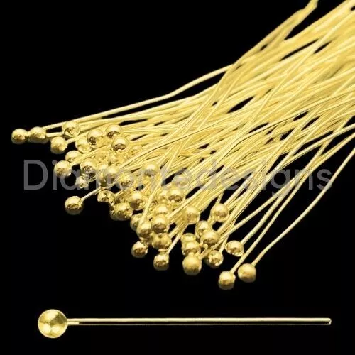 100 Pcs - 45mm Gold Plated Ball Head Pins Jewellery Craft Findings Beading B77