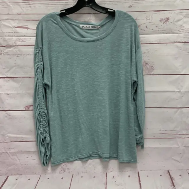 NWT Michael Stars Brooklyn Long Sleeve Jersey Shirt Top In Basil Blue One Size