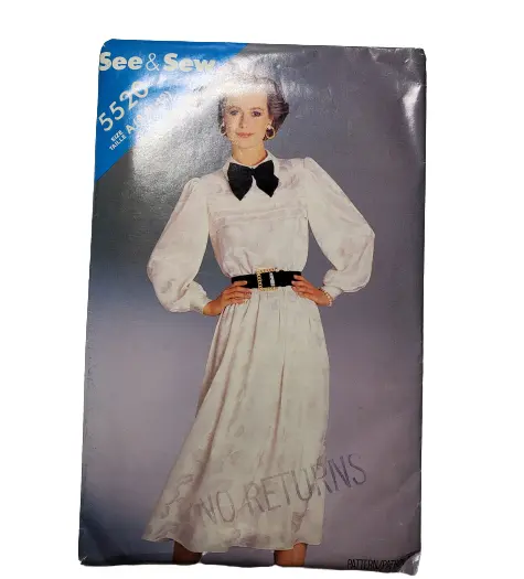 Butterick 5520 Sewing Pattern Misses Sz 8-12 Dress Uncut 1980s Blouson Loose Fit