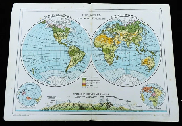 1906 ANTIQUE MAP Of The World Western Eastern Hemisphere Globe LARGE 1906-antique-map-of-the-world-western-eastern-hemisphere-globe-large