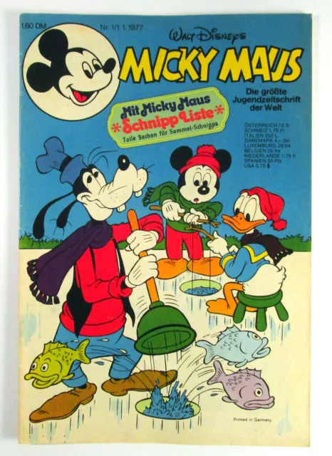 Micky Maus 1977 Heft 1 vom 1 Januar 1977 Walt Disney ohne Beilage Zustand 1-bis2