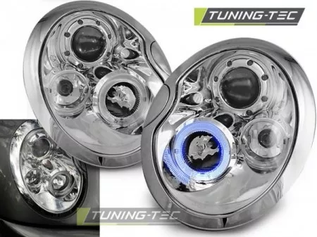 Coppia Fari Fanali Anteriori Tuning (COOPER) 2001-2004 ANGEL EYES Cromo Alogeni