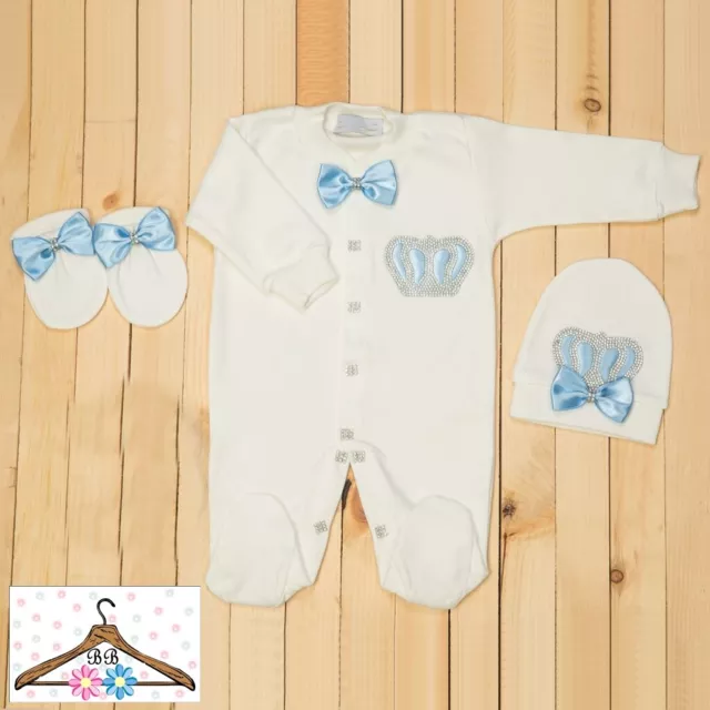 Personalize Baby Boy Girl Diamante Crown Bows Baby grow Romper Suit Outfit