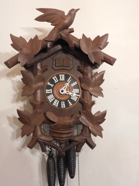 Vtg Hubert Herr Germany Double Window & Bird On Nest Cuckoo Clock