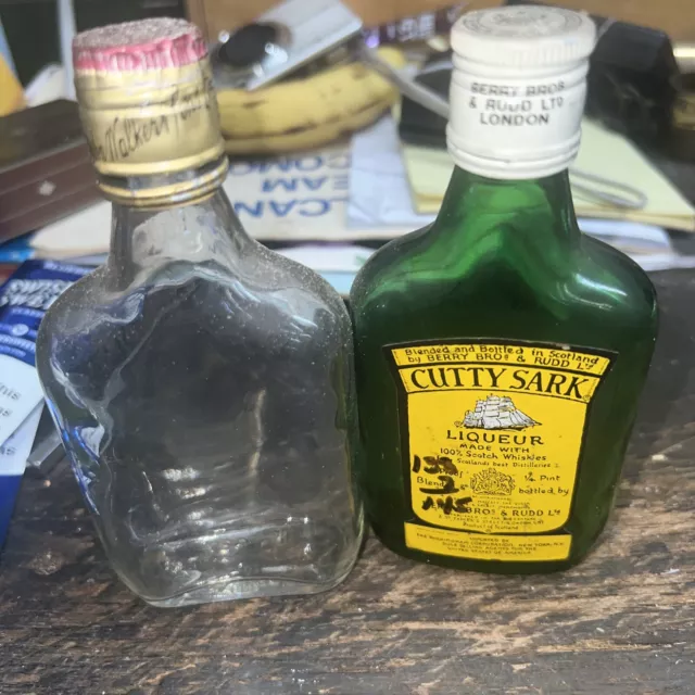 Teo Vintage 1/4 Pint Whiskey Bottles Cutty Sark & John Walker