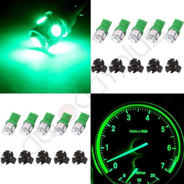 10Pcs Green T10 5-5050-Smd Led Bulb Instrument Cluster Lights+5/8" Twist Socket