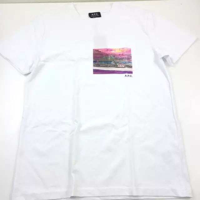 $130 APC Elias Cotton Logo Graphic Pocket Tee T-Shirt in White Mens Size Small