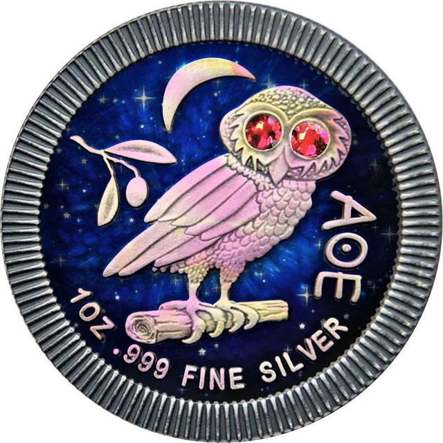 Niue 2020 2$ Athenian Owl - Night Sky - 1 Oz Silbermünze + Swarovski Crystal