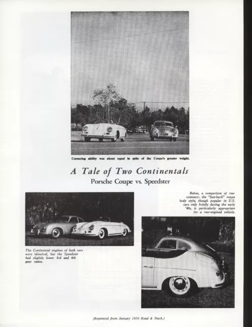 Road & Track Article Reprint from January 1956 -- Porsche Coupe vs Speedster --