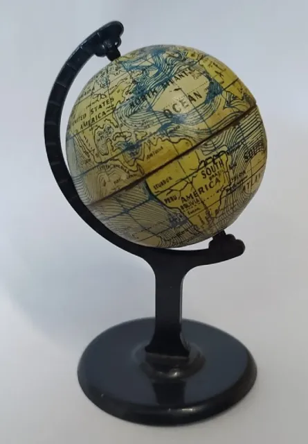 Vintage Tin Plate Desk Globe & Stand Toy - 1950s 1960s Made in England - Small