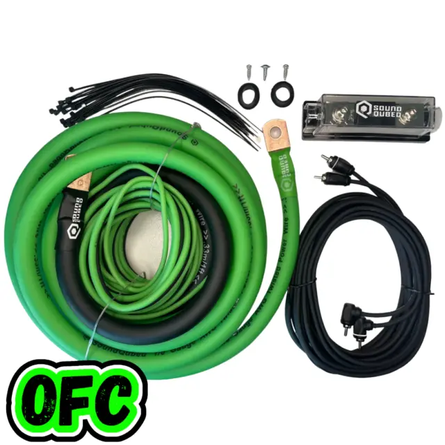 Soundqubed OFC Amplifier Wiring Kit Amp Wiring (0ga, 4ga, 8ga) Green/Black