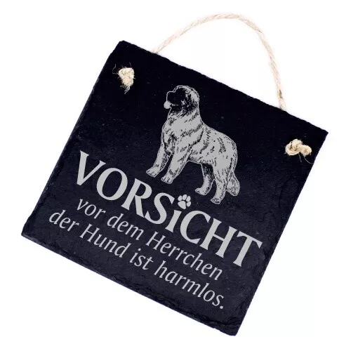 Hundeschild Leonberger aus Schiefer - Vorsicht vor dem Herrchen - 11cm x 11cm