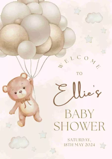 Printable A1 Custom Personalised Baby Shower WELCOME SIGN Teddy Bear