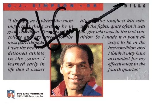 1991 Pro Line Portraits OJ Simpson Certified Autograph - HOF Buffalo Bills RARE