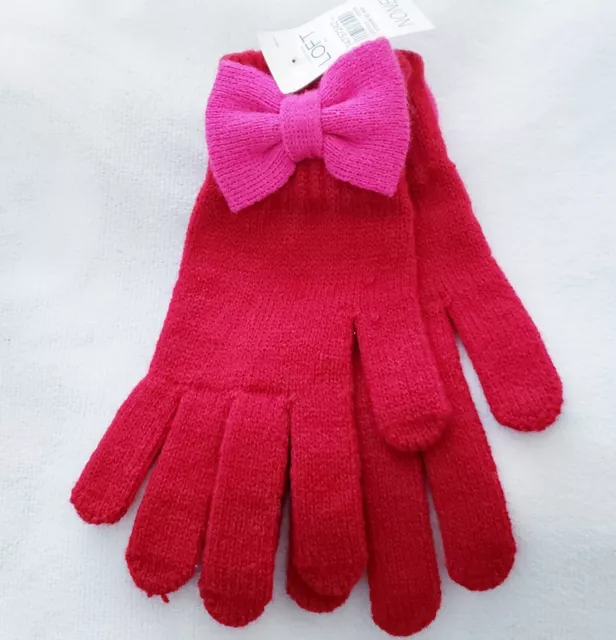 Ann Taylor Loft Red With Pink Bows Knitted Gloves New