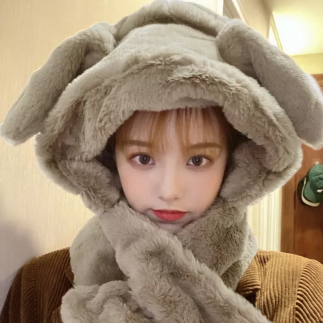 Rabbit with Move Ears Female Cute Plush Hat Earflap Warm Scarf