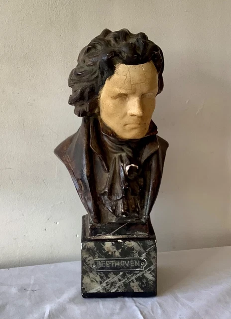 Très Joli Ancien BUSTE de BEETHOVEN en PLÂTRE Polychrome début 1900