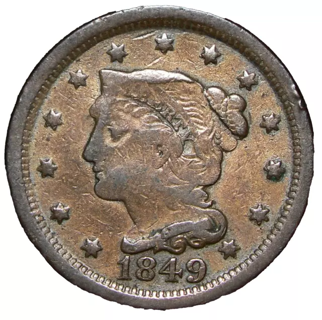 1849 US Large Cent Braided Hair VG KM67 #22750